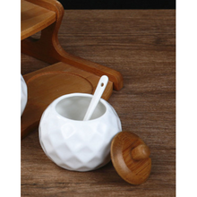 Load image into Gallery viewer, Bamboo and Ceramic Condiments Rack Set