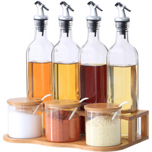 Load image into Gallery viewer, Bamboo and Glass Condiments Rack -Ceramic Spoon