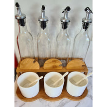 Load image into Gallery viewer, Bamboo and Glass Condiments Rack -Ceramic Spoon