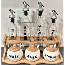 Load image into Gallery viewer, Bamboo and Ceramic Condiments Rack Set