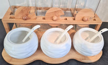 Load image into Gallery viewer, Bamboo, Glass and Ceramic Condiments Set