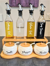 Load image into Gallery viewer, Bamboo, Glass and Ceramic Condiments Set
