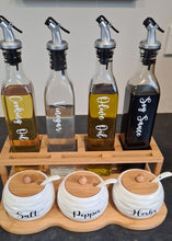 Load image into Gallery viewer, Bamboo, Glass and Ceramic Condiments Set
