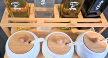 Load image into Gallery viewer, Bamboo, Glass and Ceramic Condiments Set