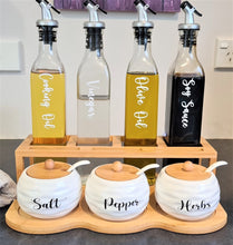 Load image into Gallery viewer, Bamboo, Glass and Ceramic Condiments Set