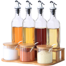 Load image into Gallery viewer, Bamboo and Glass Condiments Rack -Ceramic Spoon
