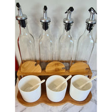 Load image into Gallery viewer, Bamboo and Glass Condiments Rack -Ceramic Spoon
