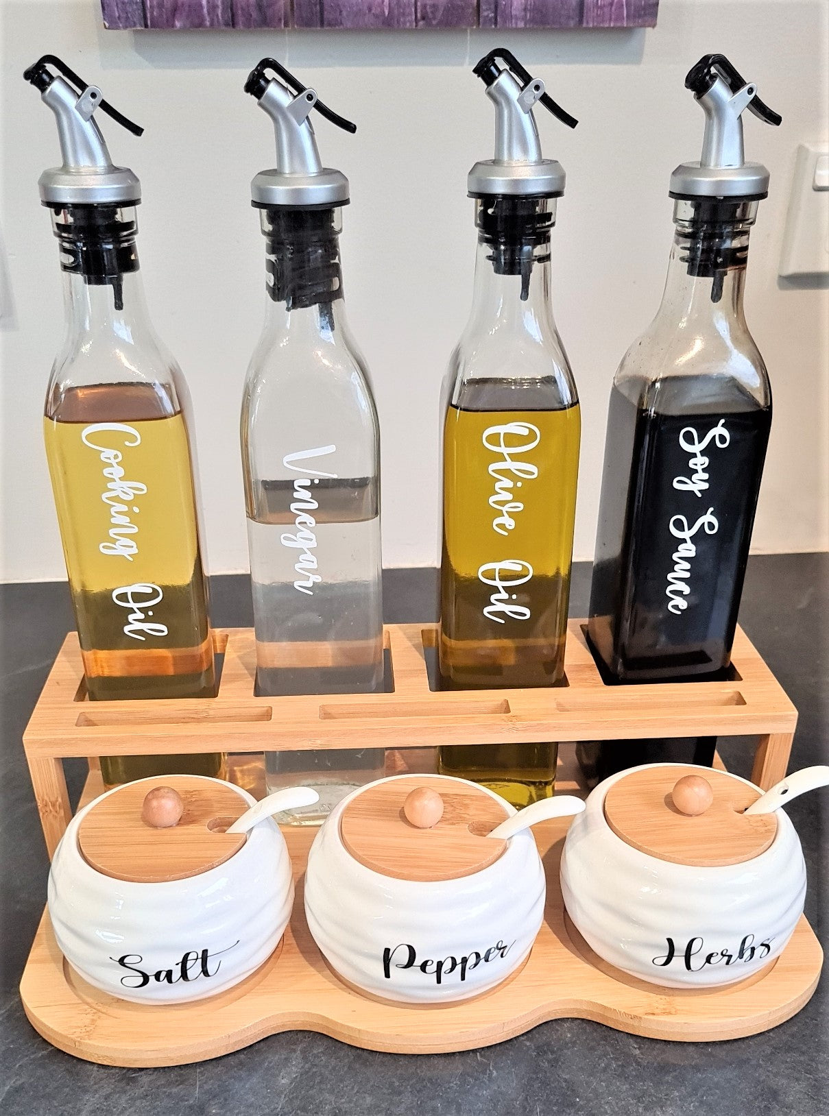 Bamboo, Glass and Ceramic Condiments Set – Homesorts
