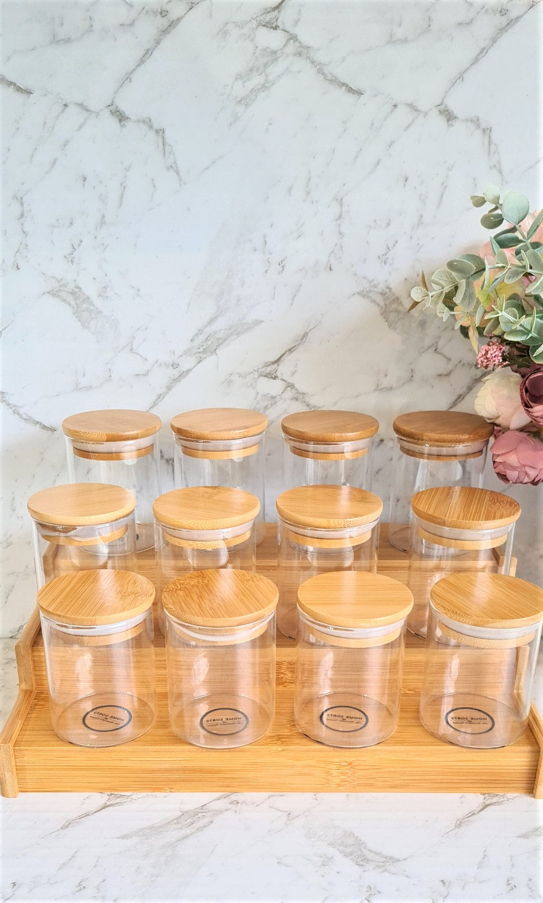 12 Herbs and Spice Jars (200mls)  with Bamboo Shelf