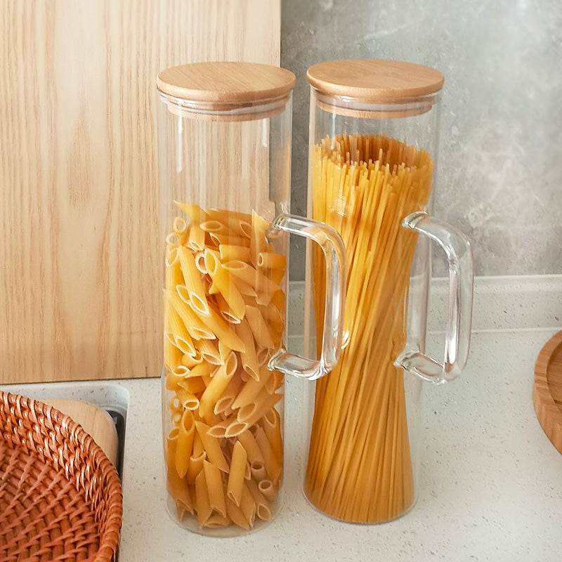 Pasta/ Noodles Glass and Bamboo Jar