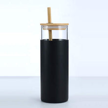 Load image into Gallery viewer, Glass and Bamboo Drinking Bottle with Silicone Sleeve -Bamboo or Silicone Straw
