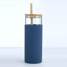 Load image into Gallery viewer, Glass and Bamboo Drinking Bottle with Silicone Sleeve -Bamboo or Silicone Straw
