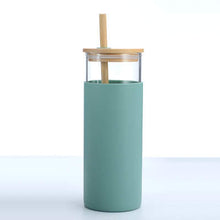 Load image into Gallery viewer, Glass and Bamboo Drinking Bottle with Silicone Sleeve -Bamboo or Silicone Straw
