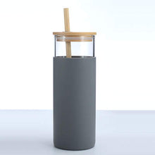 Load image into Gallery viewer, Glass and Bamboo Drinking Bottle with Silicone Sleeve -Bamboo or Silicone Straw
