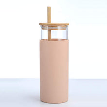 Load image into Gallery viewer, Glass and Bamboo Drinking Bottle with Silicone Sleeve -Bamboo or Silicone Straw
